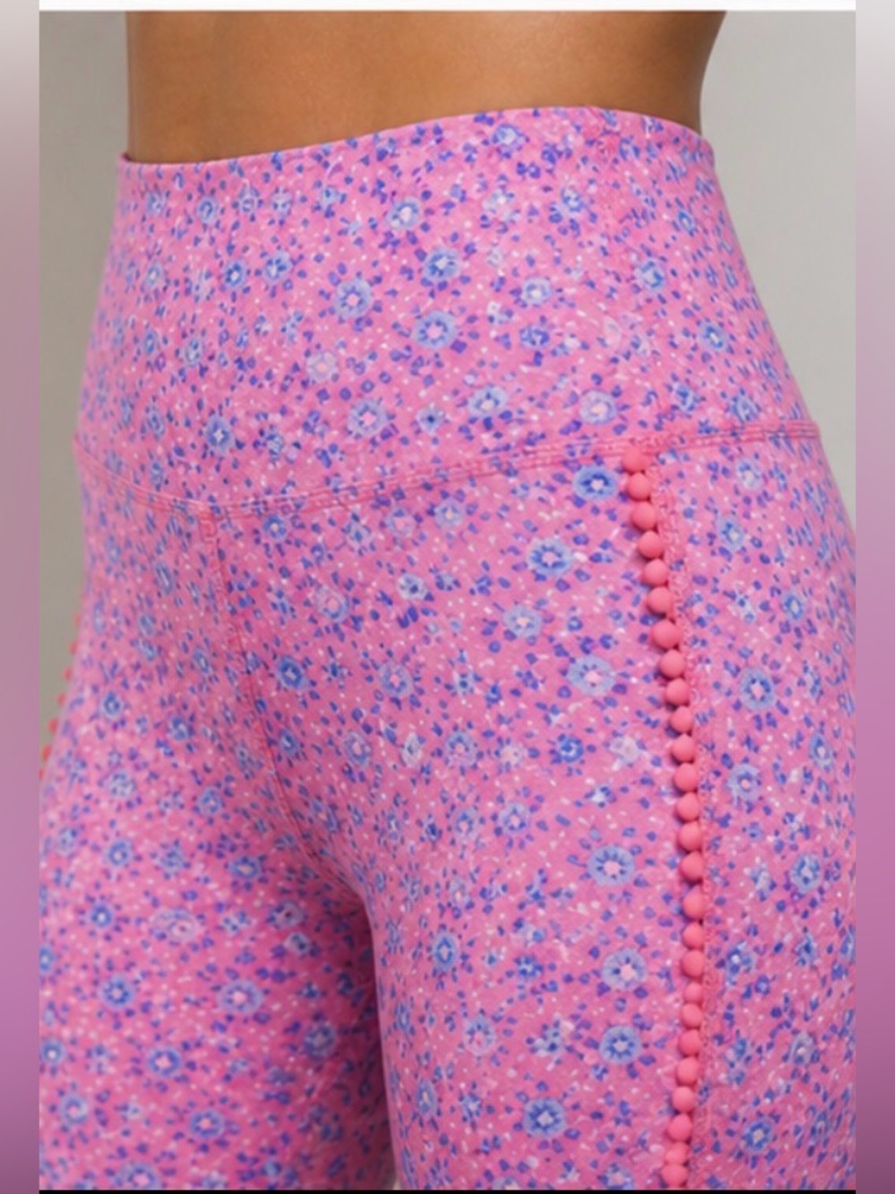 LoveShackFancy Pink Floral Leggings High Waisted Stretch Athleisure XS/S - Picture 4 of 9